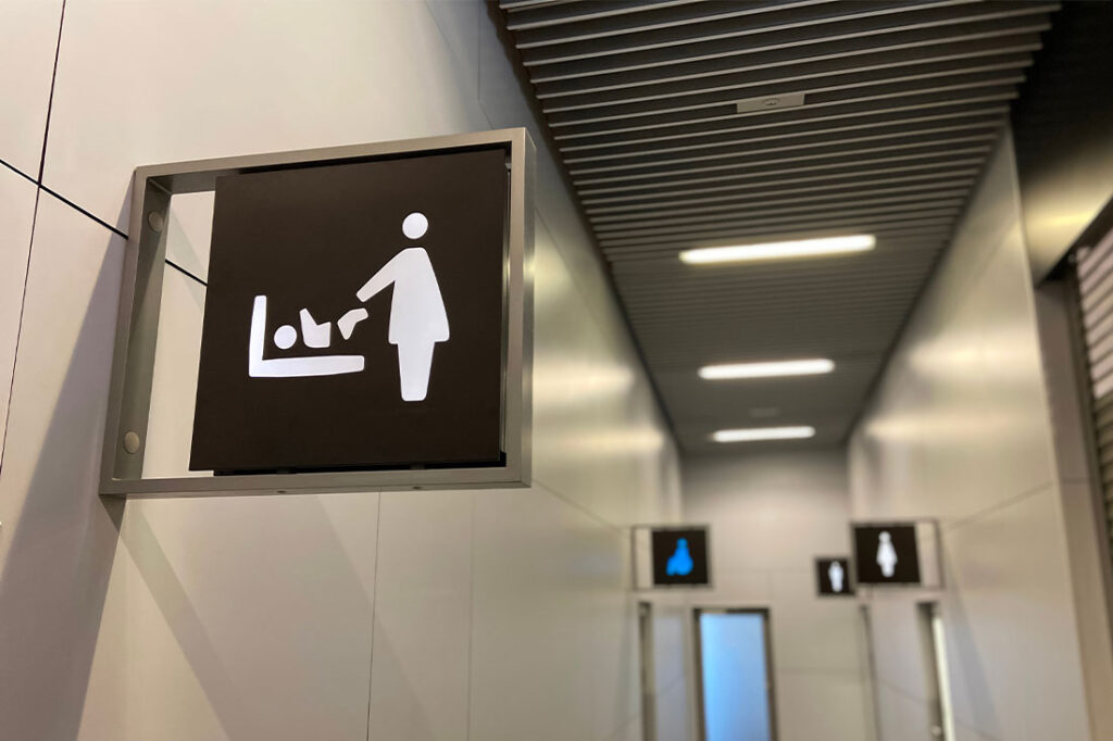 mother and baby room on sign at the bathroom