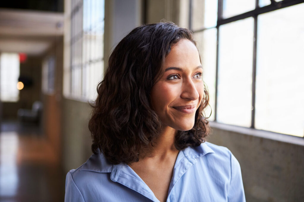 Resilient woman smiling