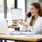 Confident businesswoman works on a PR strategy for her small business