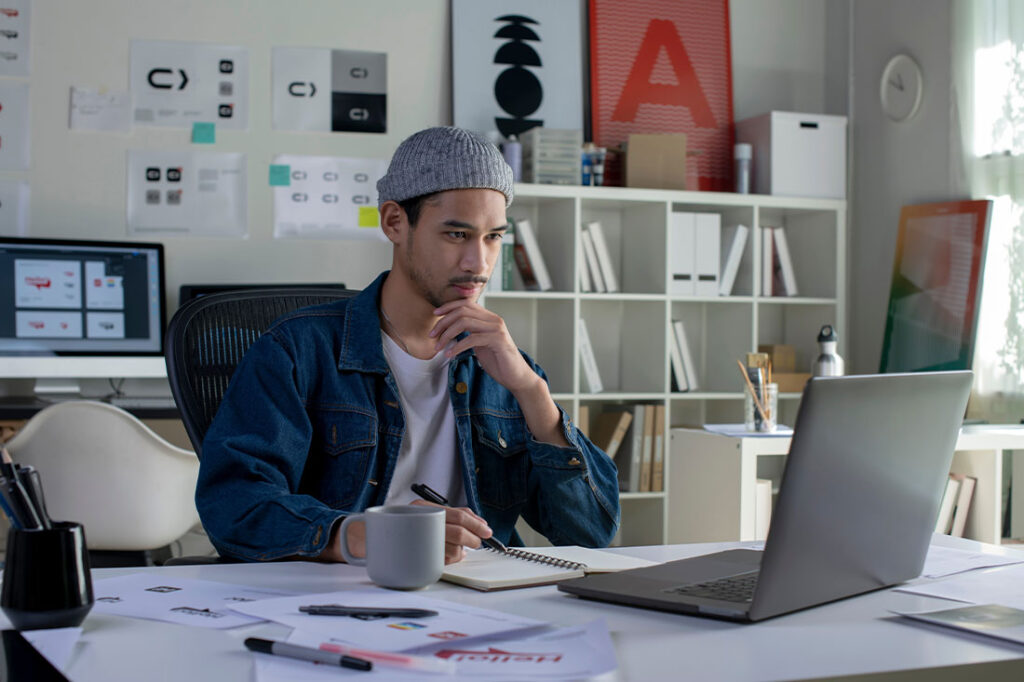 creative worker working on computer