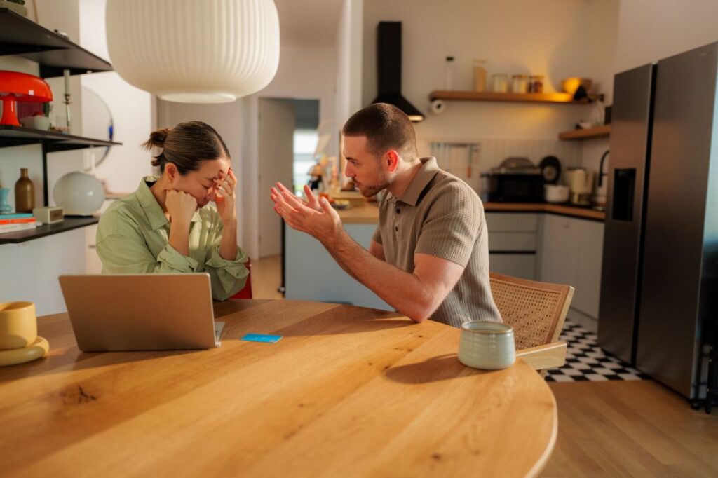 a couple arguing at home
