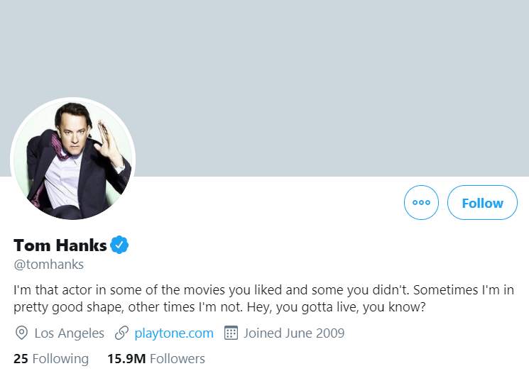 An image of Tom Hanks' Twitter profile.