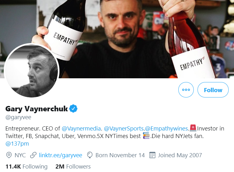 A screenshot of Gary Vaynerchuck's profile.